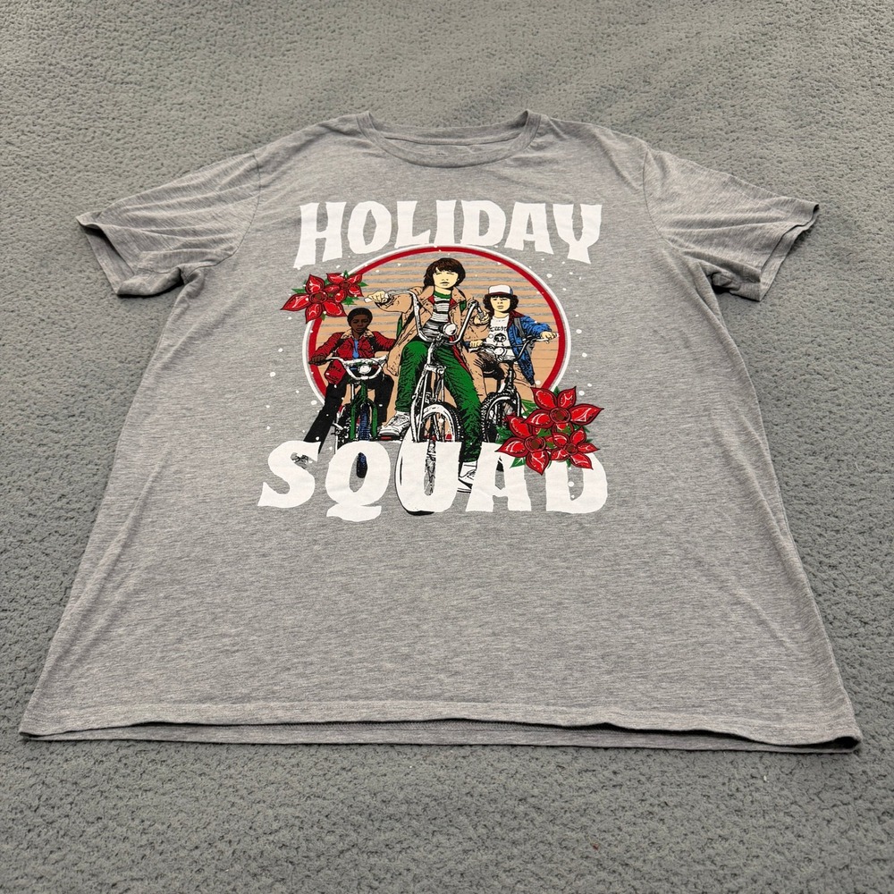 Netflix Stranger Things Holiday Squad Gray Graphic T-Shirt Mens XL Mike Lucas